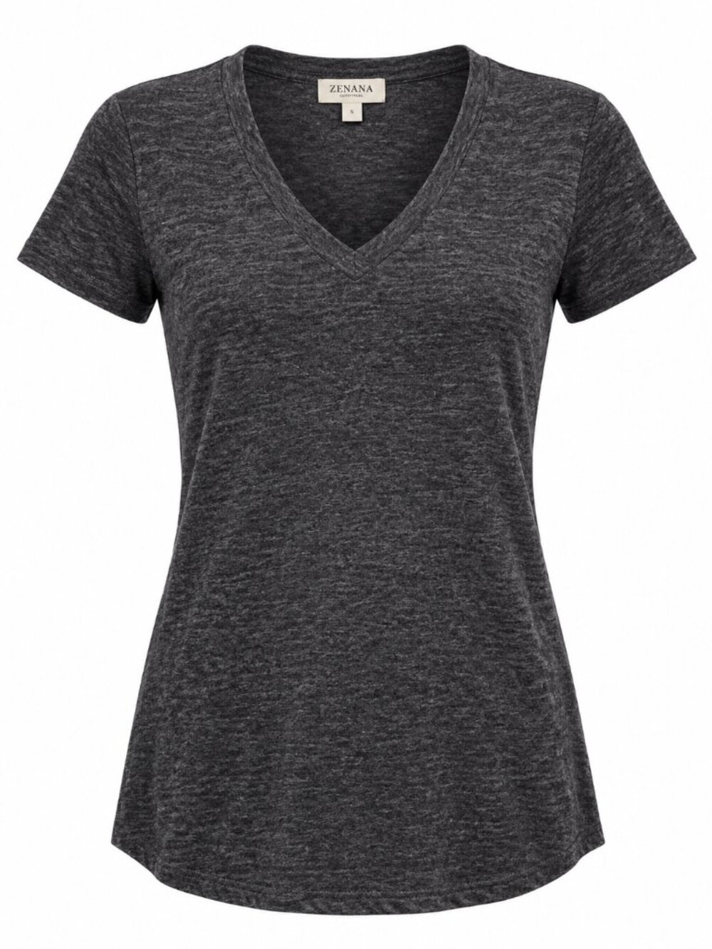 Zenana Charcoal Heather V-Neck Tunic Tee Small - Picture 2 of 5